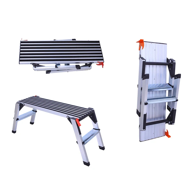 Movable Combination Ladders Folding Step Ladder Car Wash Aluminum EN131 OEM Household Silver Modern 150kg Load Capacity 18