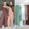 Moroccan Kaftan Muslim Robe Solid Color Dress Abayas for Women Dubai Kaftan 2 Pieces Set Muslim Turkish Daily Dresses