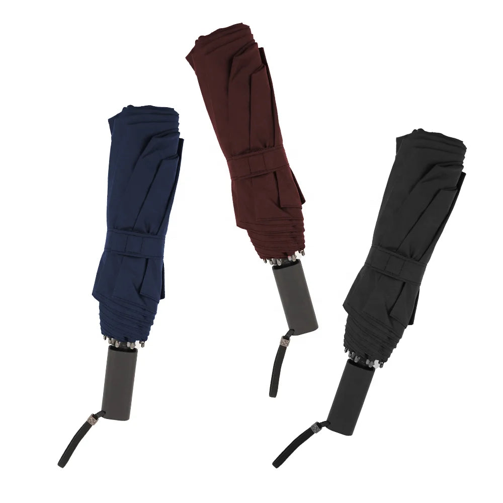 Wholesale Men's Business Semi-Automatic Three-Fold Folding Umbrella Solid Color Windproof Rain Custom LOGO UV Printing