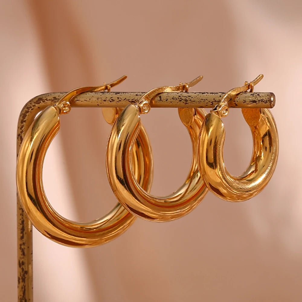 Guarantee Dreamshow Glossy Stainless Steel 18K Gold Plated Chunky Hoop Earrings Non Tarnish Earrings Water Proof Jewelry