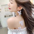 Bohemia Yarn White Butterfly Drop Earrings Long Crystal Custom Made Butterfly Earrings