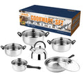 12pcs/Set Stainless Steel Kitchen Cooking Pan With Glass Lid Stockpot Frying Pan Milk Pot Cookware Pot Sets
