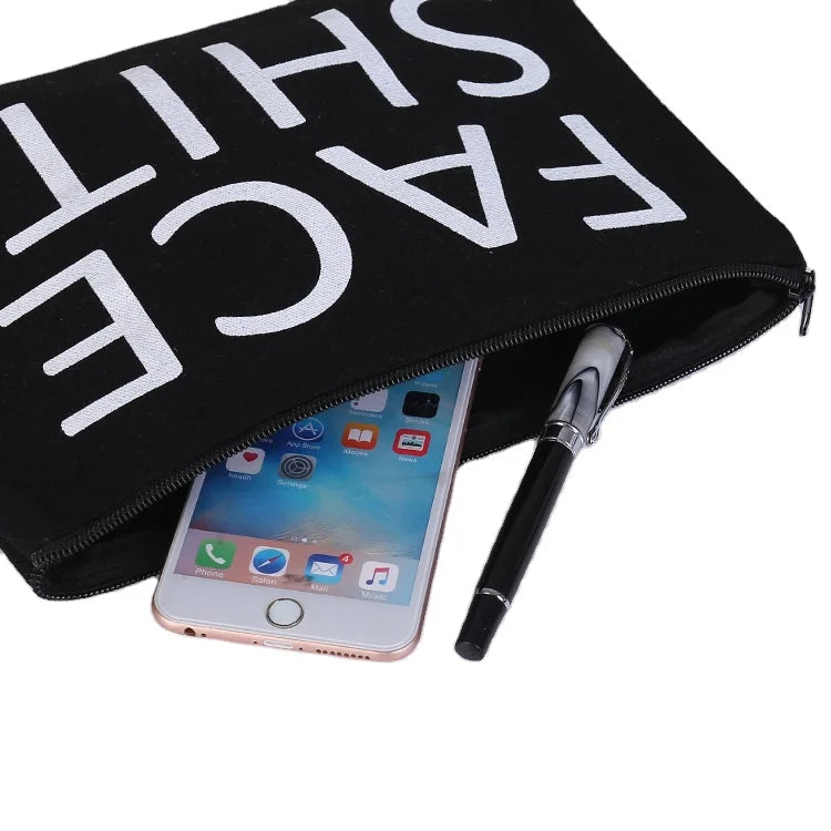 Small Eco-Friendly Cotton Canvas Pencil Pouch Bag with Zipper Featuring Letter Pattern for School Shopping