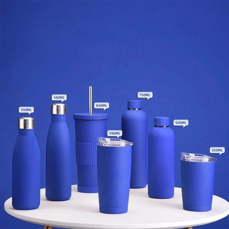 Klein Blue Series Stainless Steel Water Bottle Fashion Orange Milk Tea Coffee Cup Set Simple Outdoor Sports Bottle Water