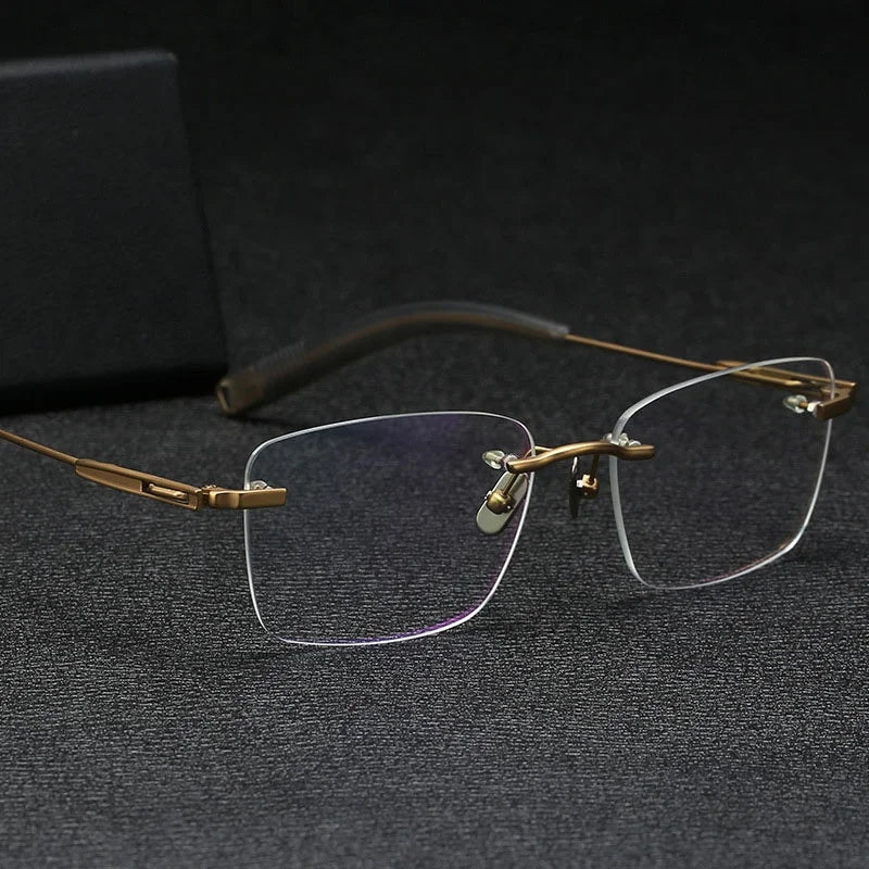 Solid Gold Frame Titanium Rimless Eyeglasses for Adults Optics Brand Male Spectacle Eyewear Gold Frame Eye Glasses for Men