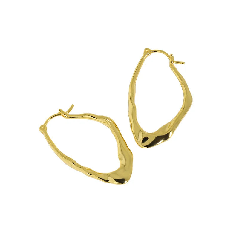 Minimalism 925 Sterling Silver 18K Gold Plated Irregular Texture Design Big Hoop Earings for Women