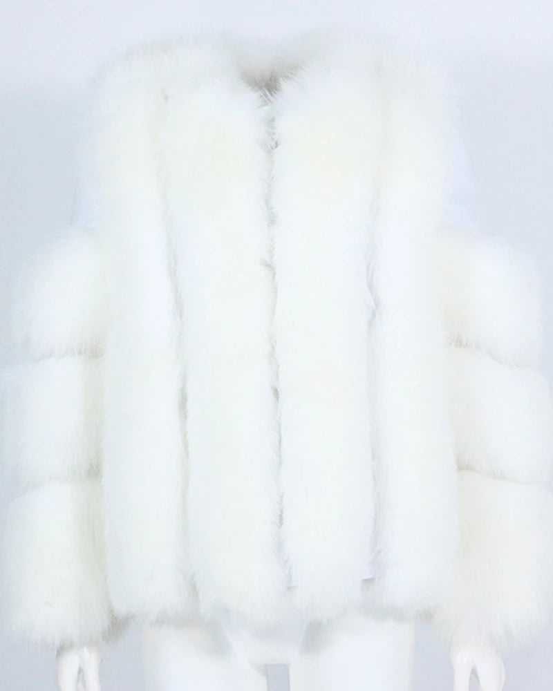 2023 New Fashion Genuine Leather Women's Winter Jacket Natural Fox Fur Coat Thick Warm Streetwear Locomotive Casual Short