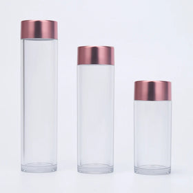 Skin Care Container 50ml 80ml 100ml Lotion Toner Essence clear PET Plastic Capsule Pill Bottle with Rose Gold Screw Cap