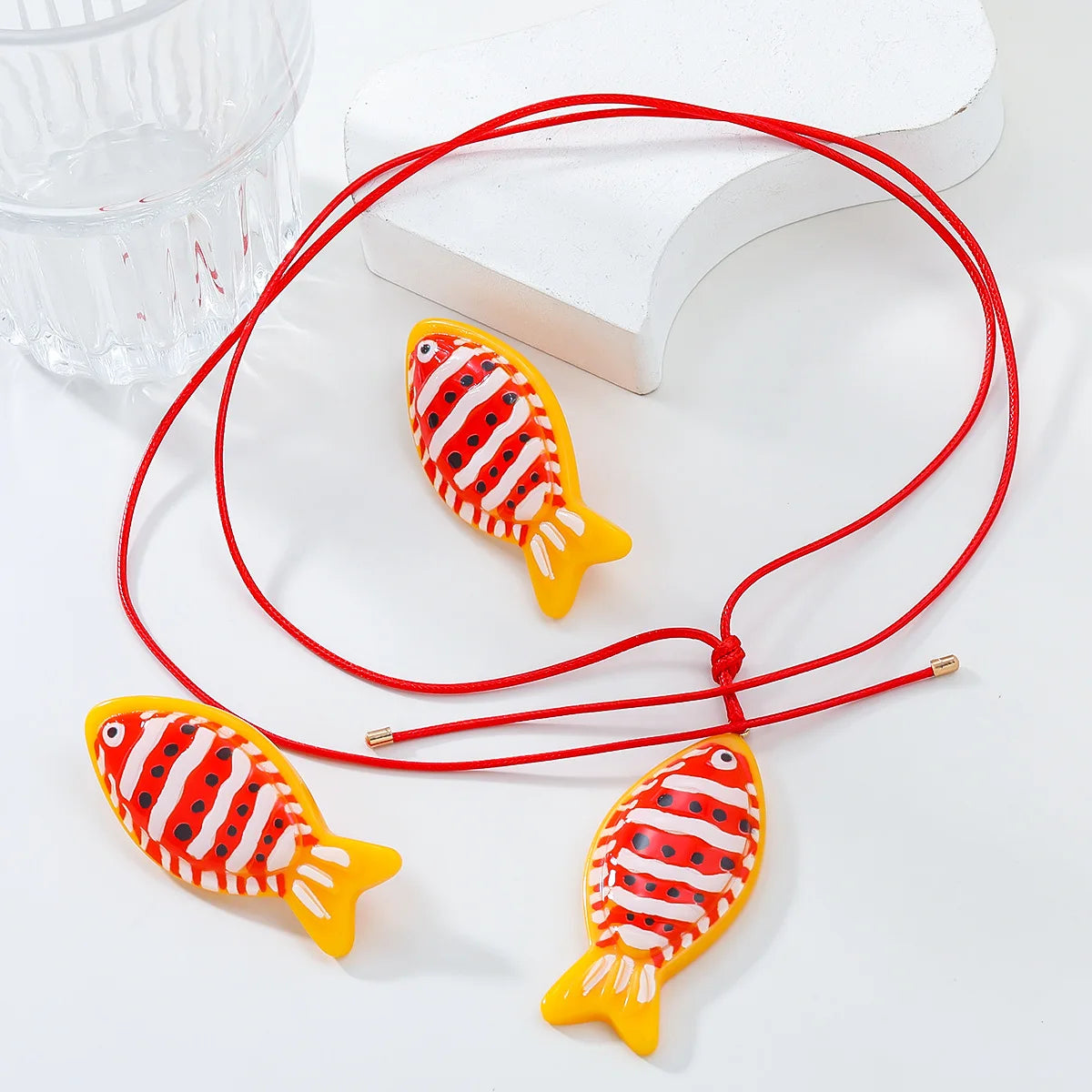 New Style  Resin Tropical Fish Earring Necklace Set for Women Clown Fish Pendant Cute Jewelry