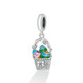 925 Sterling Silver Easter Egg Basket Flowers Charm Bead Pendant for Women Cute Fit for Original Bracelet Necklace-SCC2118