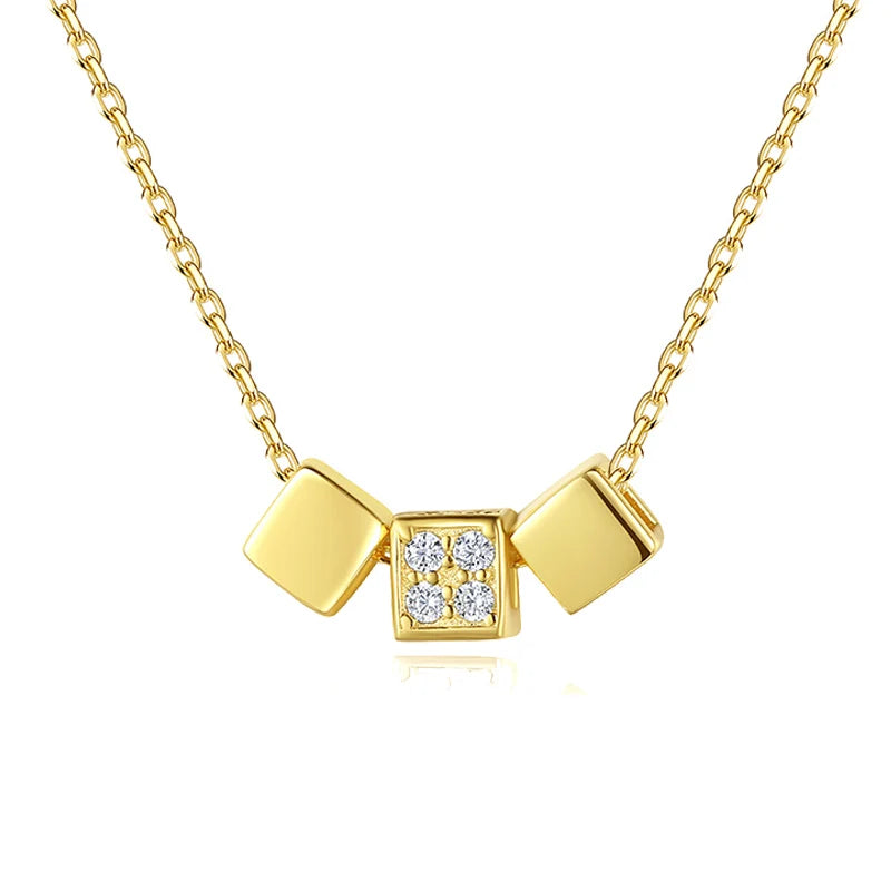 Trendy Fashion Jewelry Cube Shaped Pendant Cubic Zircon Inlay 18K Gold Plated 925 Sterling Silver Party Wedding Necklaces