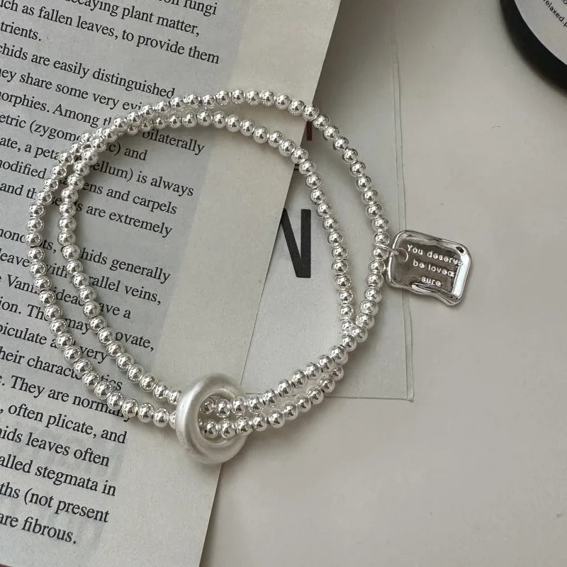 Handmade Elastic 925 Sterling Silver Rainbow Beads Beaded Women Bracelets Fine Jewelry