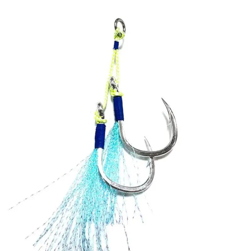 1/0 2/0 3/0 4/0 5/0 Strong Pike Fishing Jigging Double Luminous Saltwater Sea Fish Metal Assist Feather Hooks