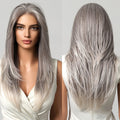 Synthetic 13x6 Lace Wigs Long Straight Hair Gray Ombre Wigs Daily Use Party Wig for White Women Heat Resistant