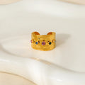 INS Style Design Colorful Zirconia Wide Open Personality 18K Gold Plated Stainless Steel Ring for Women