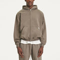 Wholesale Double Zippers Streetwear Hoodie Heavyweight Cotton Oversized Drop Shoulder Blank Custom Cropped Zip up Hoodie Men