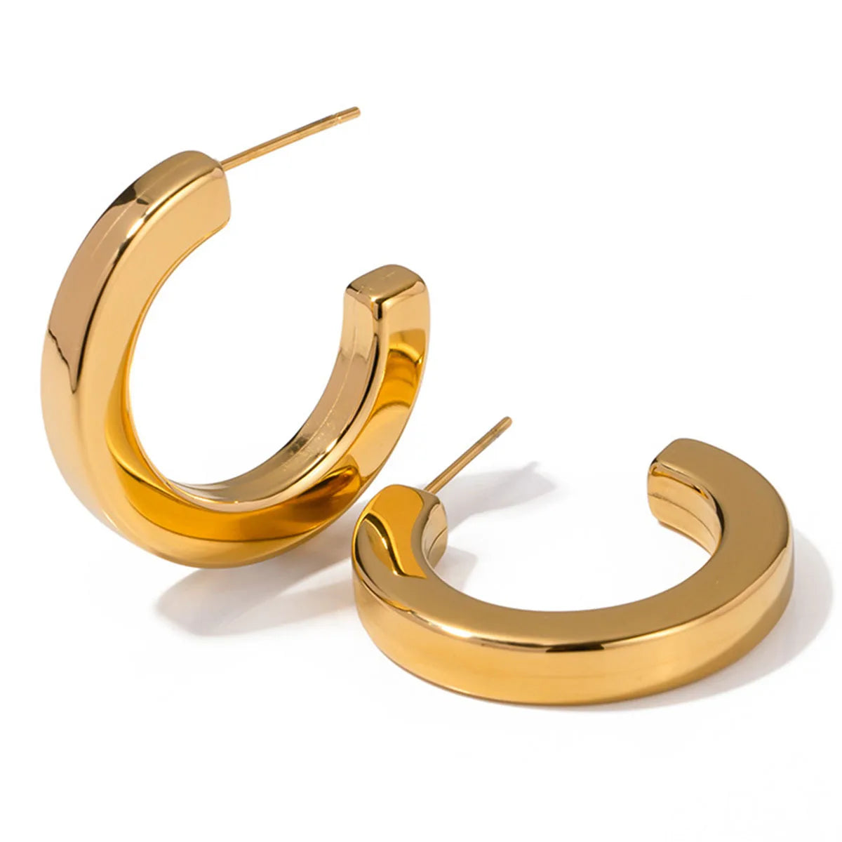 Minimalist 18K PVD Gold Plated Stainless Steel Earrings Tarnish Free C-shaped Smooth Stud Earrings for Women