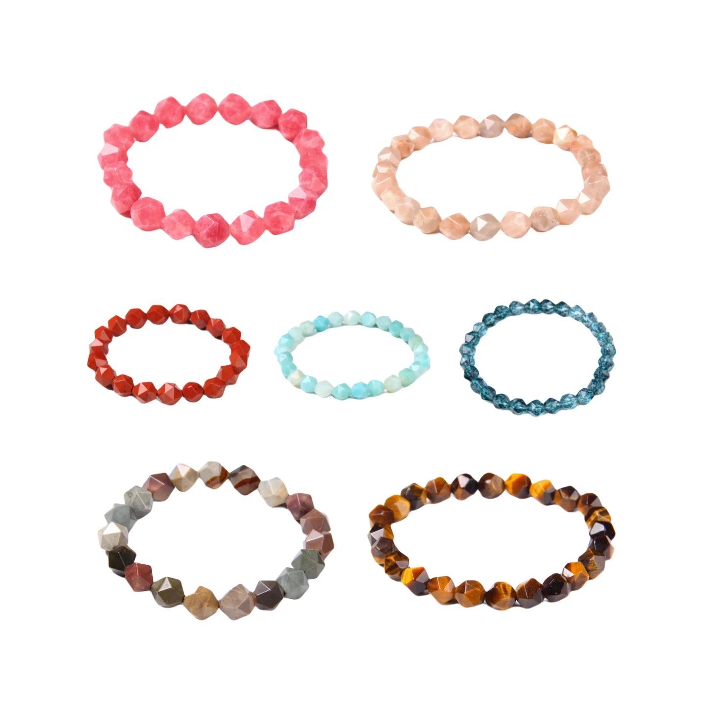 ]Cut Bead Natural Crystal Bracelet Handwoven Natural Stone Corner Cut Bead Bracelet Adjustable Valentine's Day Gift