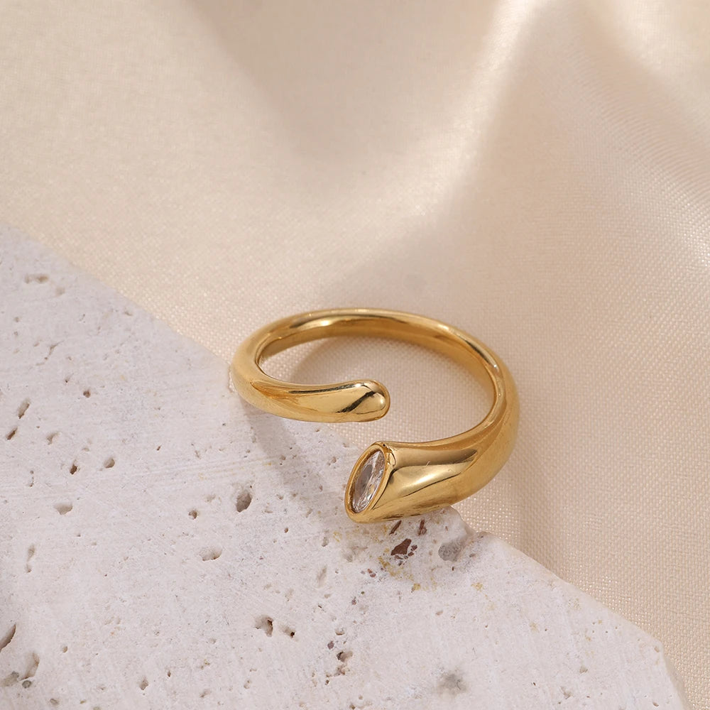 Funk  Open Snake Ring 18k Gold Plated Stainless Steel with Zircon Jewelry Unisex
