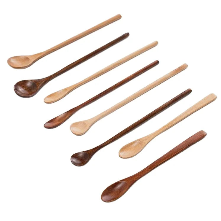Long Handle Wooden Mini Spoons Wooden Spice Spoon Teaspoon for Kitchen Stirring