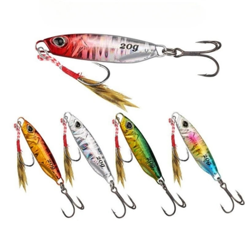 Wholesale 10g 15g 20g 3D Eyes Artificial Hard Bait with Feather Assisted Treble Hook Glow Metal Jig Lures