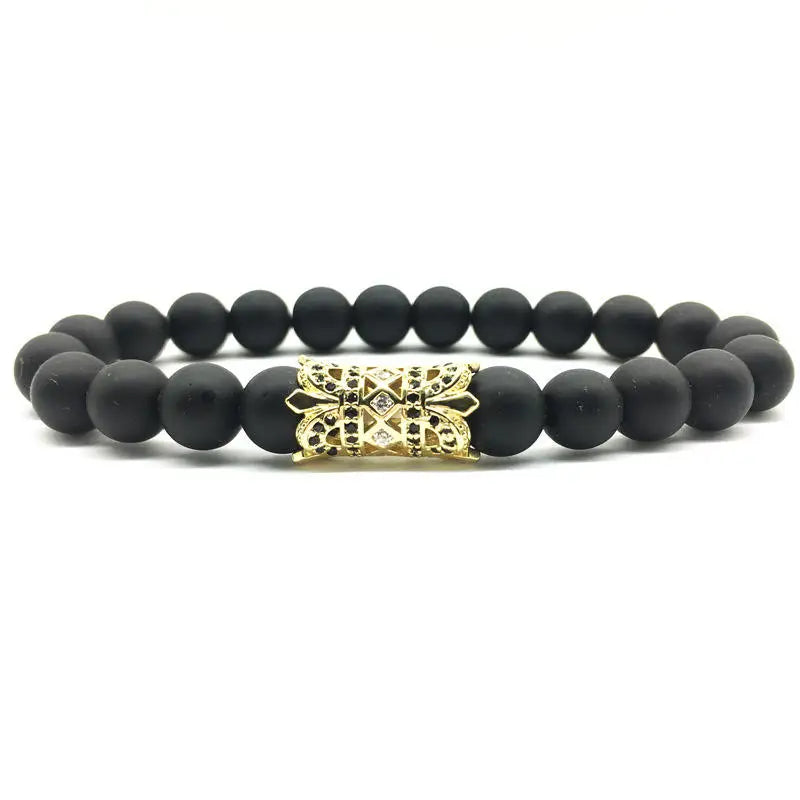 2026 New Wholesale Men Custom Fashion Handmade Bracelets Jewelry Zircon Crown Natural Lava Stones Bead Smart Bracelet