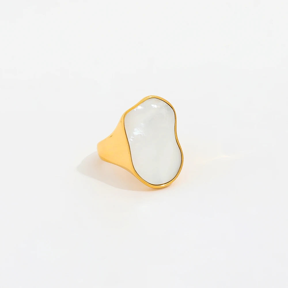 Joolim High End 18K Gold Plated Stainless Steel Irregular Shell Statement Band Rings for Women Finger Ring Wholesale