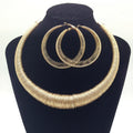 New Hot Sale Classic Metal Spring Necklace Statement Gold Filled Hoop Earrings African Jewelry Sets for Women