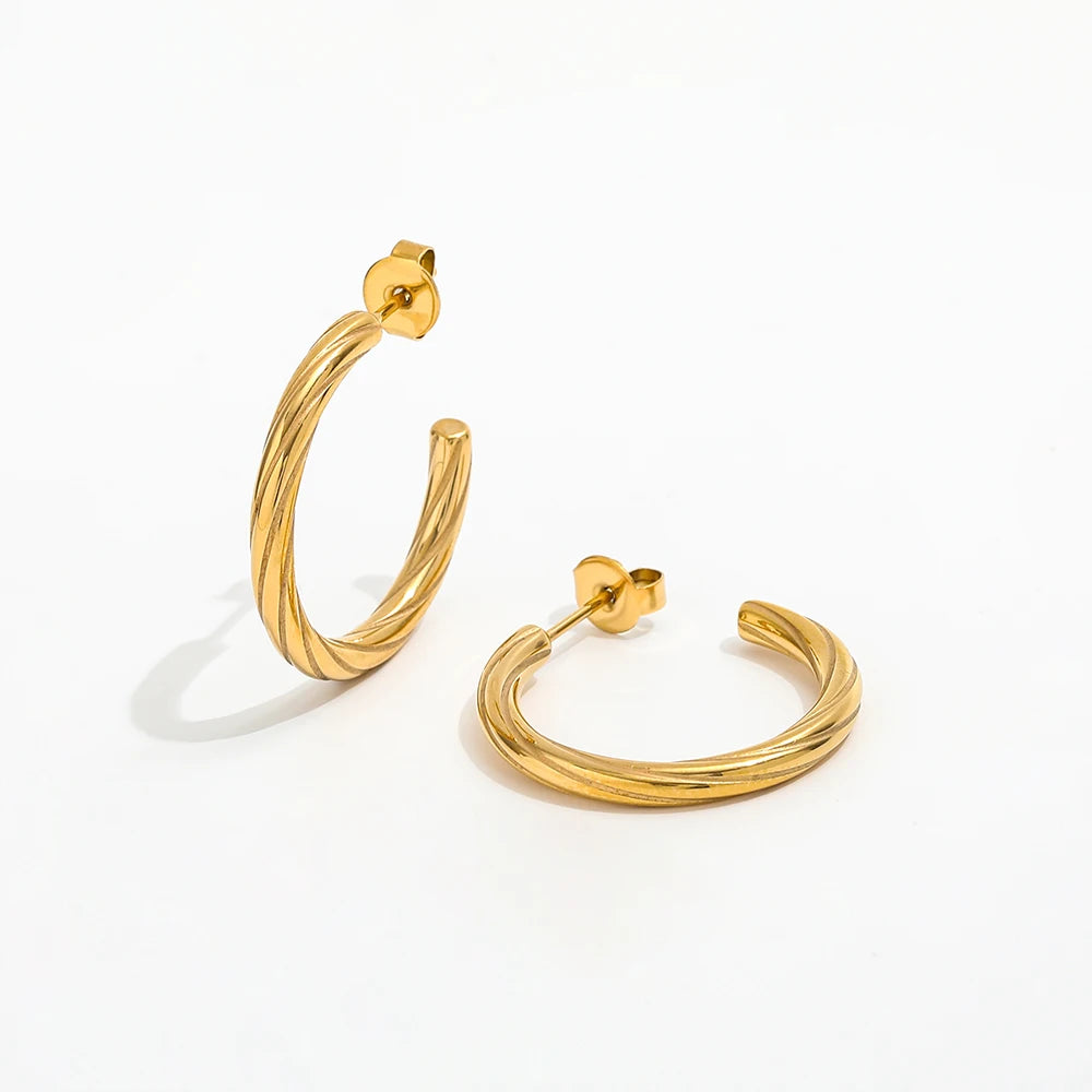 New Trendy Earring 18K Gold Plated Simple Twist Hoop Earrings for Women Stainless Steel Earrings Wholesale