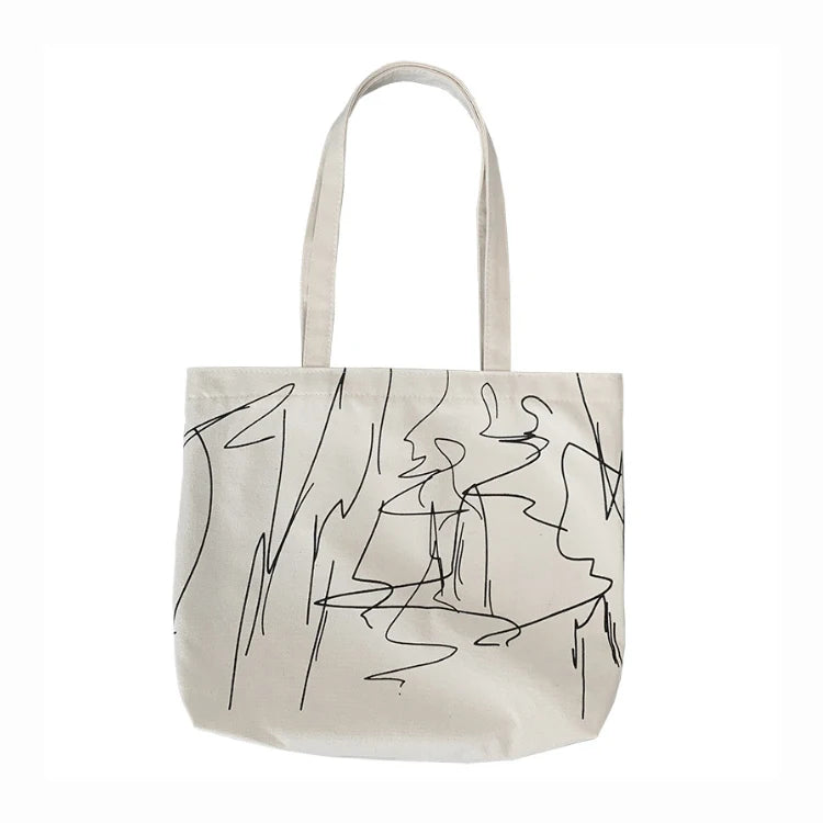 Wholesale Customized Organic Cotton Canvas Tote Bag Eco-Friendly Zipper Pocket Letter Pattern Personalized Logo Print Rope