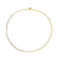 Stainless Steel Dainty Pearl Choker Chain Necklace Gold Plated Women Half Pearl Half Chain Necklace