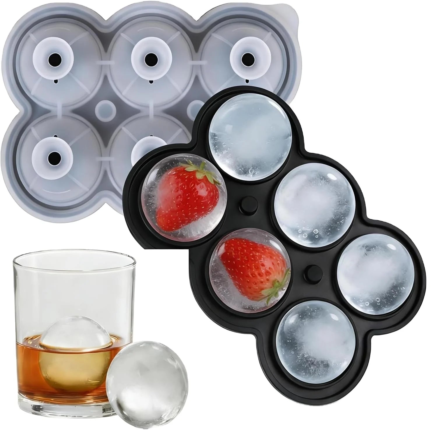 6 Ball Silicone Ice Cube Tray Sphere Ice Mold with Lid Stackable Easy Release for Whiskey Cocktails BPA Free