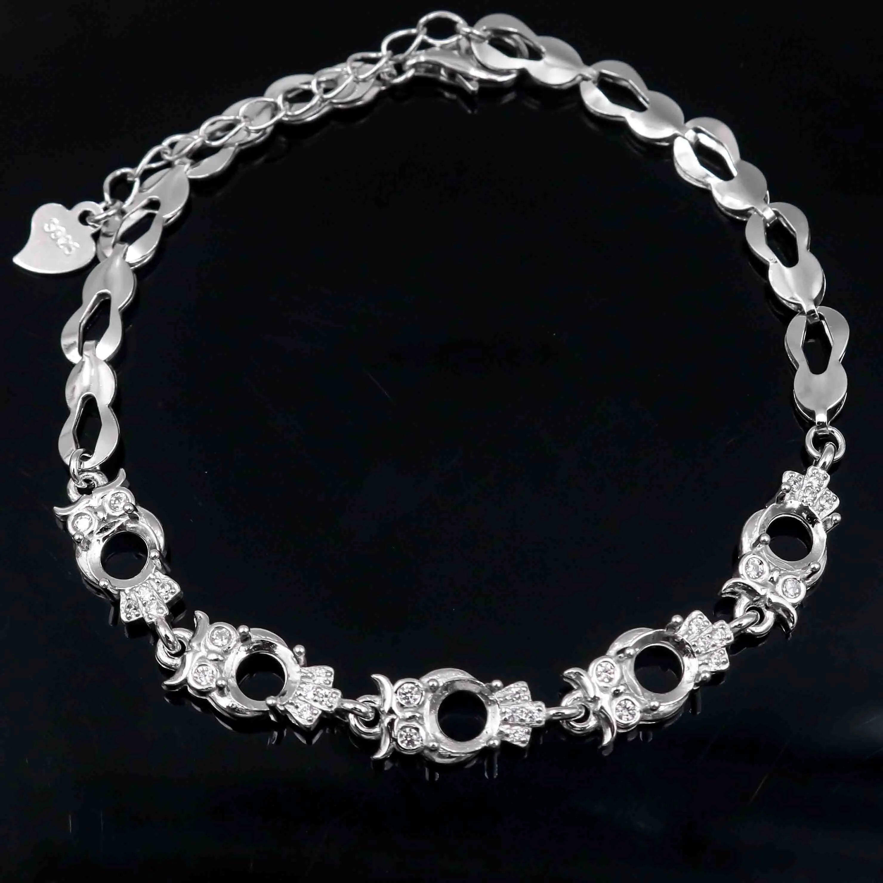 Sterling Silver 5*5mm Semi Mount Bracelet Empty Support Blank Claws Setting S925 Mountain Base Without Main Stone for Inlay DIY