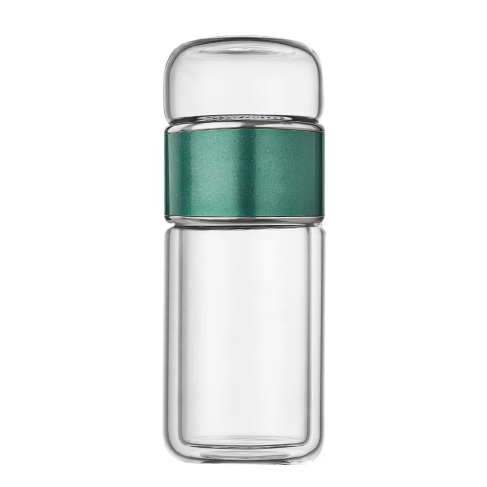 Eco-Friendly Double Wall Glass Water Bottle Travel Cup with Tea Infuser