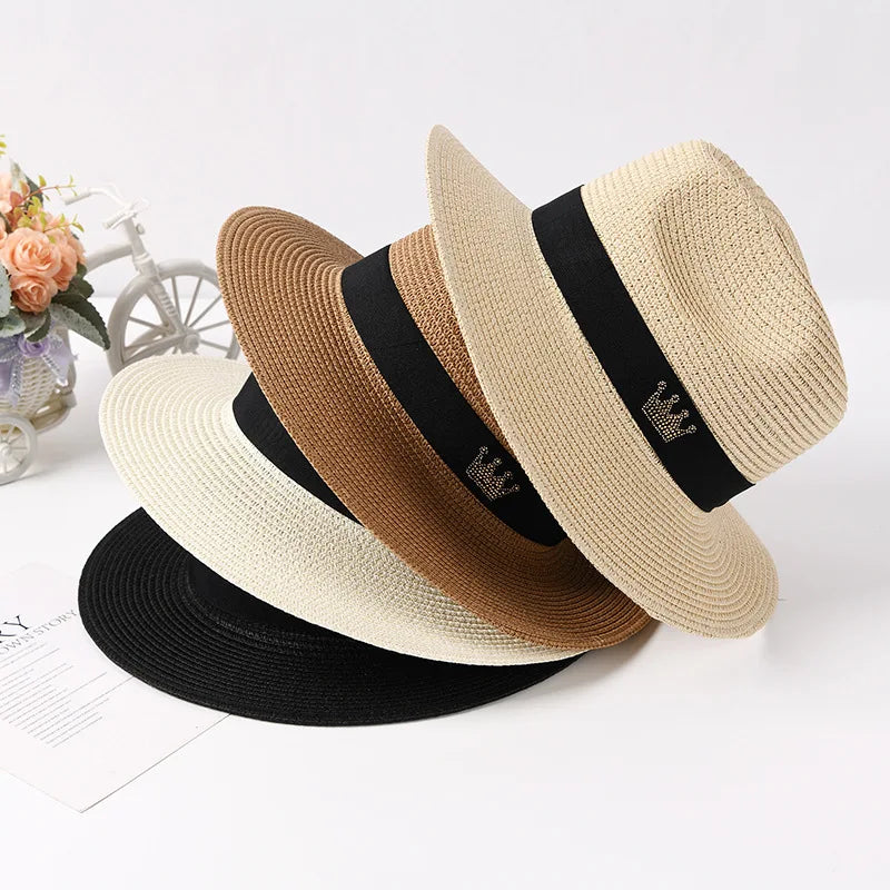 Custom Logo for Summer Panama Fedora Straw Hat Wholesale Wide Brim Roll up Beach Sun Straw Hat Women and Men