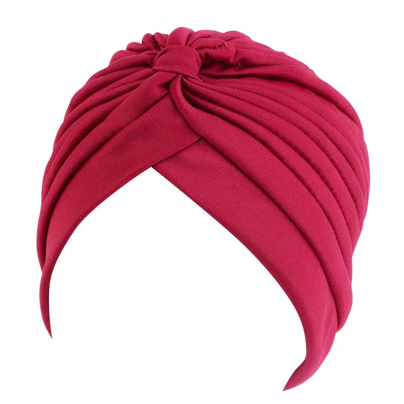Wholesale Custom Logo Hair Accessories Polyester Turbans Headwraps Solid Color Bonnets Muslim Twist Turban Hat for Women