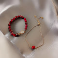 Simple 2 Piece Set Green Red Gemstone Female Korean Tiger Eye Stone Chain Personality Bracelet