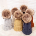 Kids Knitted Hats Warm Plain Women Ladies Winter Faux Fur Ball Pom Pom Beanie Hat