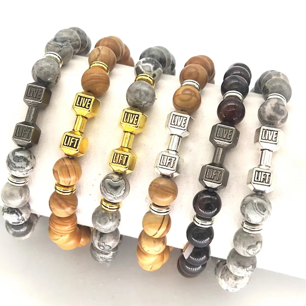 KDC821 Wholesale Fashion Latest Handmade Natural Gemstone Gym Dumbbell  Men Stone Elastic