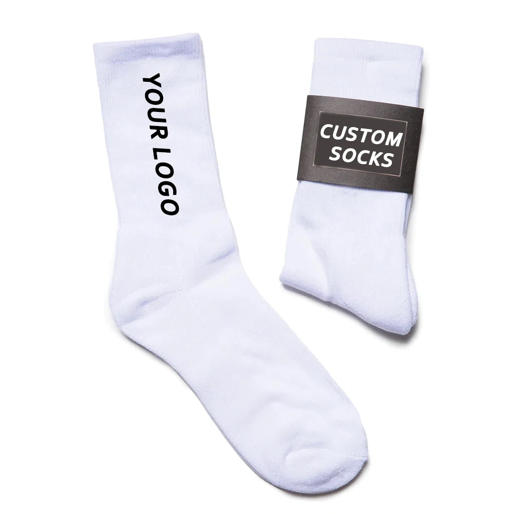 Men White Socks Custom Logo Crew Socks Custom Crew Socks