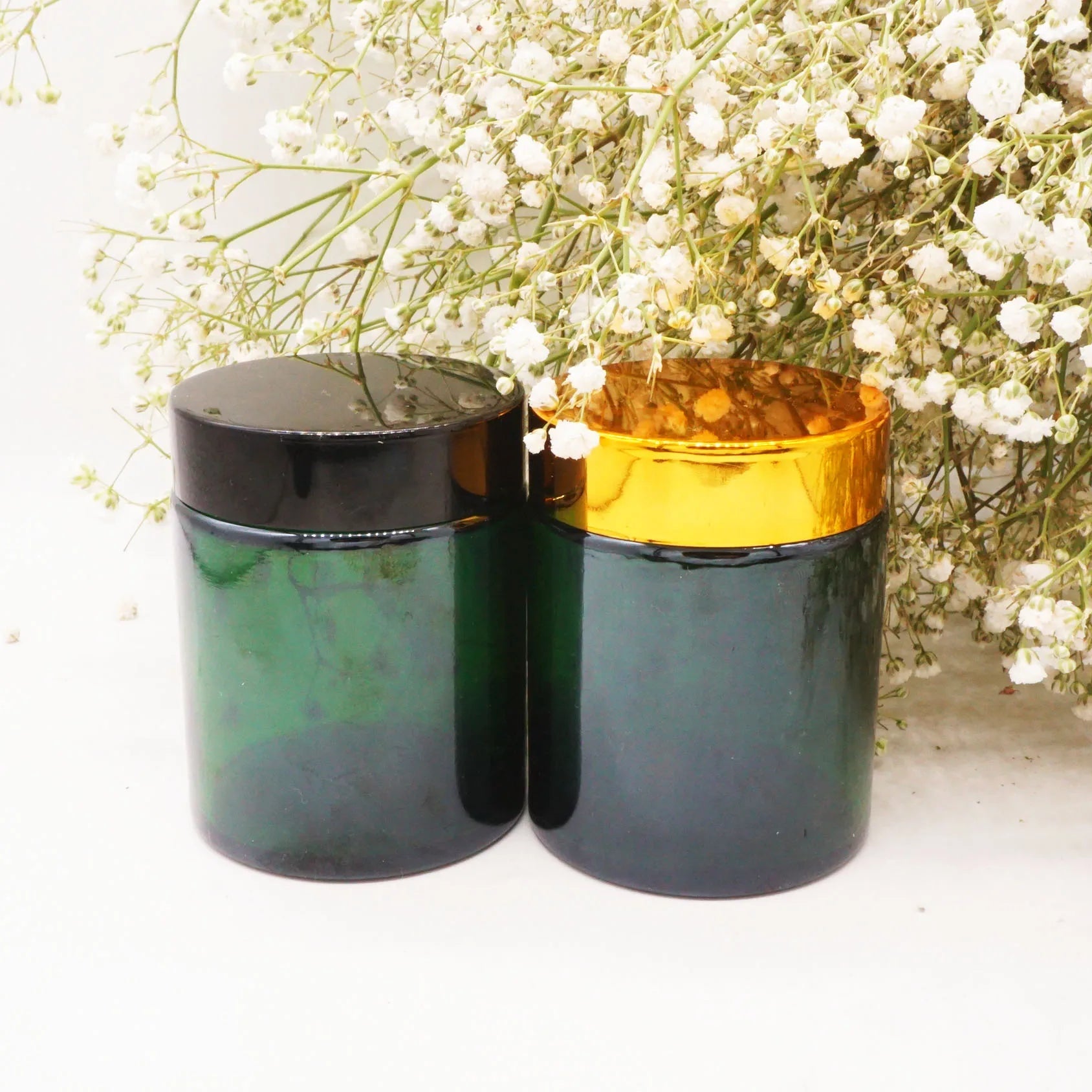 30g 50g 100g Original Green Cosmetic Jars Gold Lid for Facial Cream
