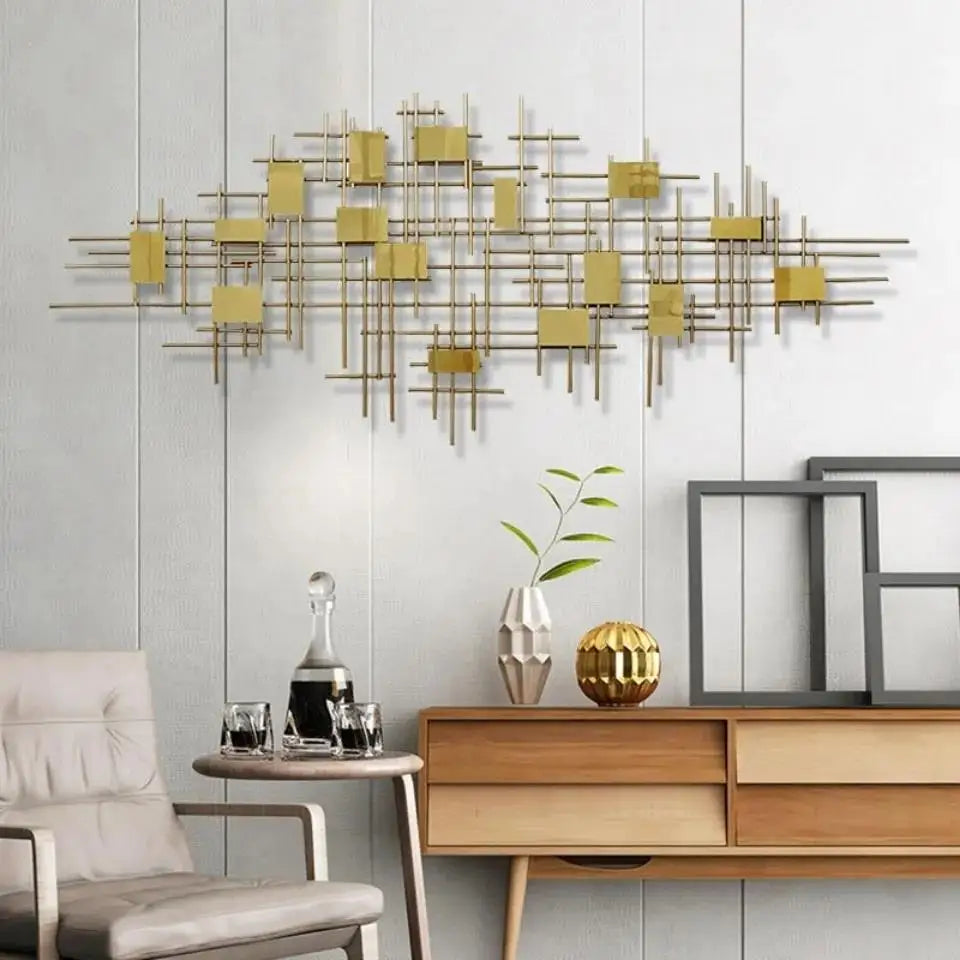 120*50cm Modern Light Luxury Metal Wall Decoration Sofa Background Wall Pendant Living Room Art Wall Hanging Decoration