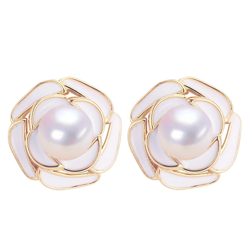 Wholesale Camellia Pearl Stud Earrings Natural Freshwater Pearl Jewelry for Women
