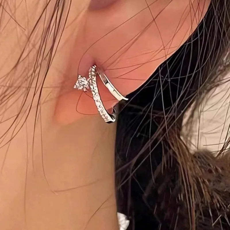 Fashion Piercing Jewelry 925 Sterling Silver Simple Two-layers C-shape Stud Earring for Women Silver Earring Jewelry Wholesale