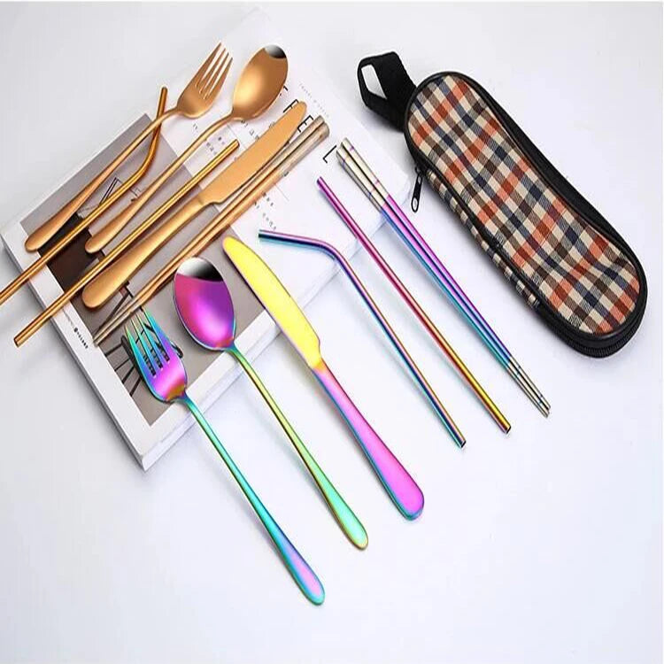 Eco Friendly Kids Portable Camping Stainless Steel Reusable Travel Cutlery Set in a Case