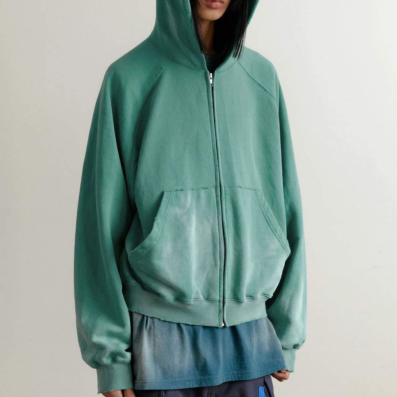 Wholesale New Style Acid Wash Solid Color Zip up Hoodies Mens Vintage Hoodie Acid Wash Hoodie