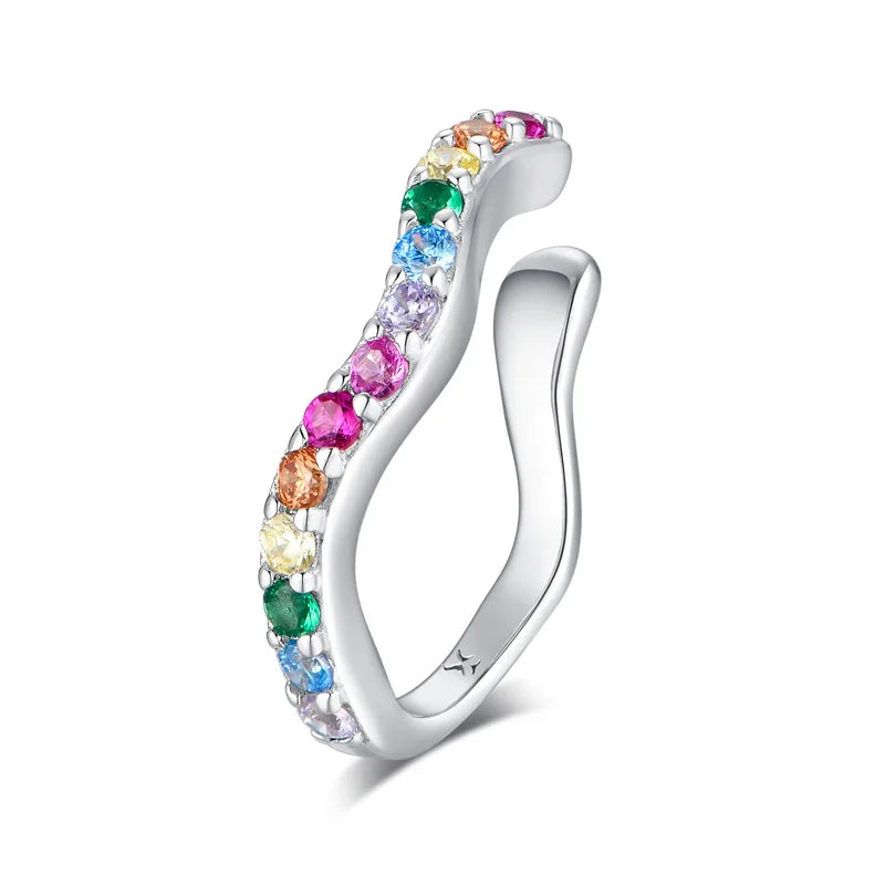 2022 Summer Cute Stud Pure 925 Silver Rhodium Plated Mosaic Zircon Wave Colorful Wedding & Anniversary Female Earrings