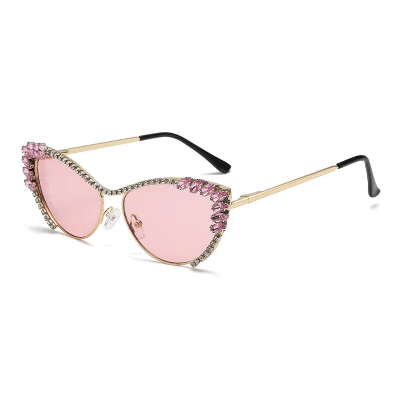 Wholesale Luxury Women's Sunglasses Trendy Cat Eye Design Diamond Rhinestone Custom Logo UV400 Acrylic Lenses PC Frame Material