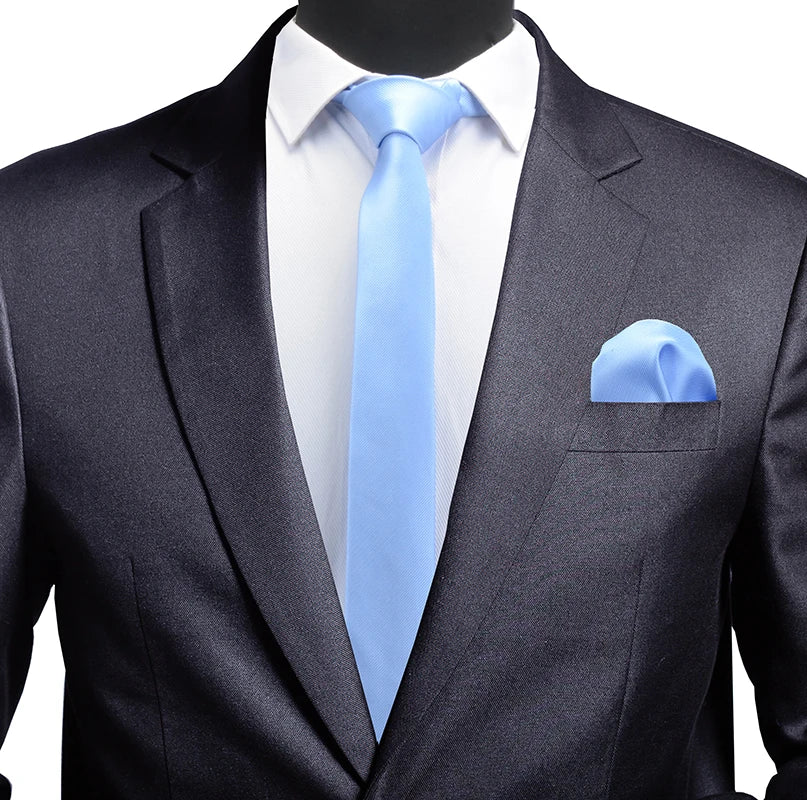 Free Shipping Classic Silk Men Tie Solid Color Red Blue Silm 6cm Neckties Party Wedding Pocket Square Set Luxury Tie Set for Men