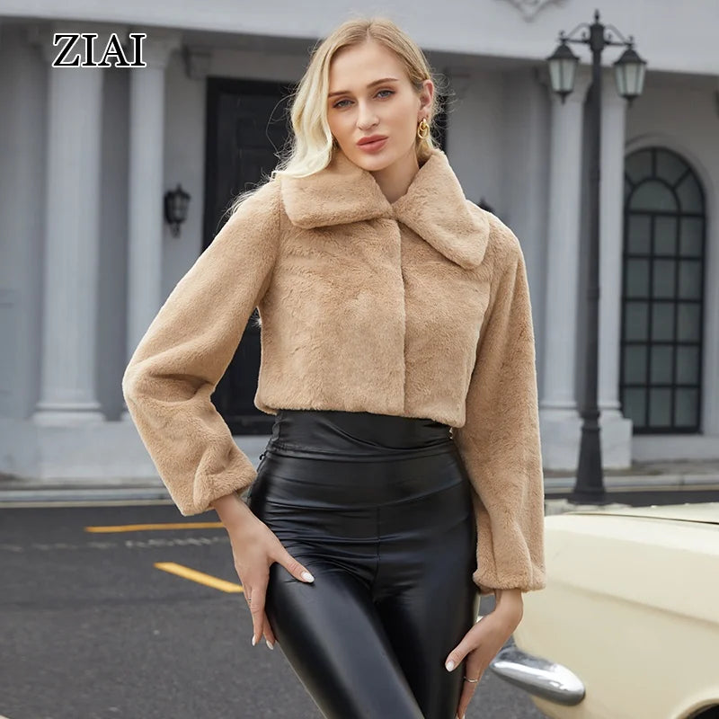 New Arrival Women's Short Jacket Winter Fashion Rabbit Fur Design Shearling Jacket Casual Coat Wholesale Fur Jacket